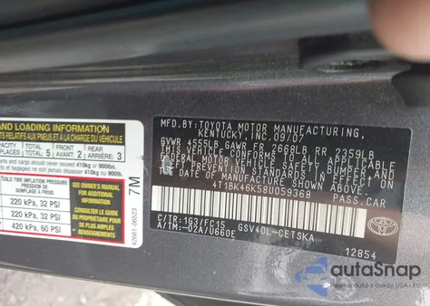 2008 Toyota Camry Se V6 из США, поврежденный, VIN 4T1BK46K58U059368